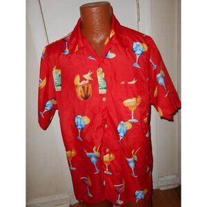 Basix Cocktails Men's Large Red Short Sleeve Button Down party